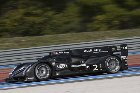 Audi R18 2012 under testen på Paul Ricard banen i Frankrig.
(Foto: Audi Motorsport)